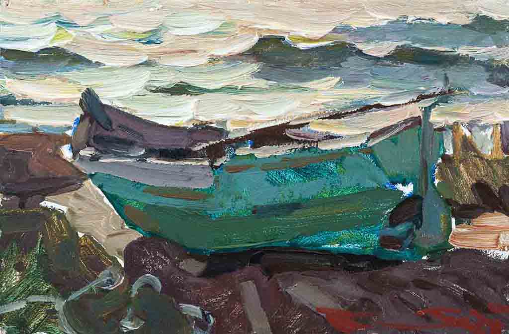  قارب أخضر، زيت على كرتون ، 20 ×  30 ، 2018 