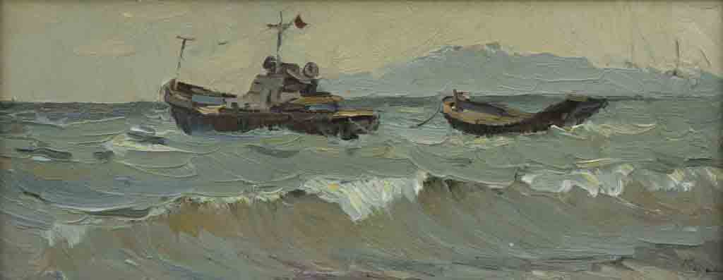  نيزوفكا (تيار بحري سفلي بارد) ، زيت على كرتون، 20  × 50 ، 1987  