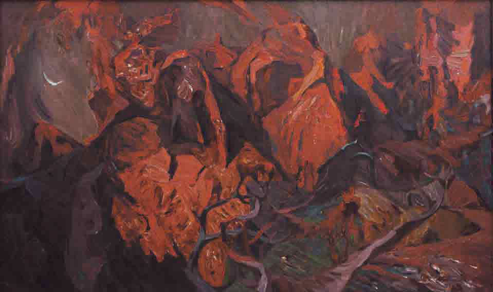  حيث ينزل قرص الشمس القرمزي... زيت على قماش، 150 × 250 ، 1988-2002 