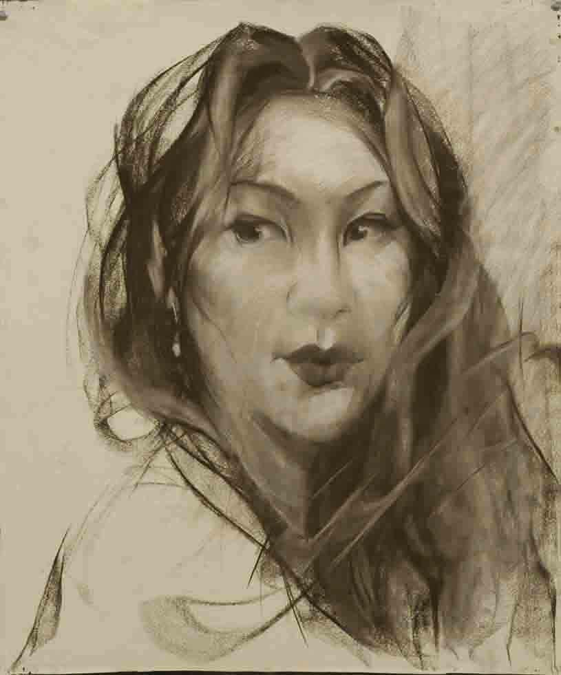  صورة أنثى. ورق. صلصة بنية اللون. قطعة طبشور. 65 × 50 سم 1997 